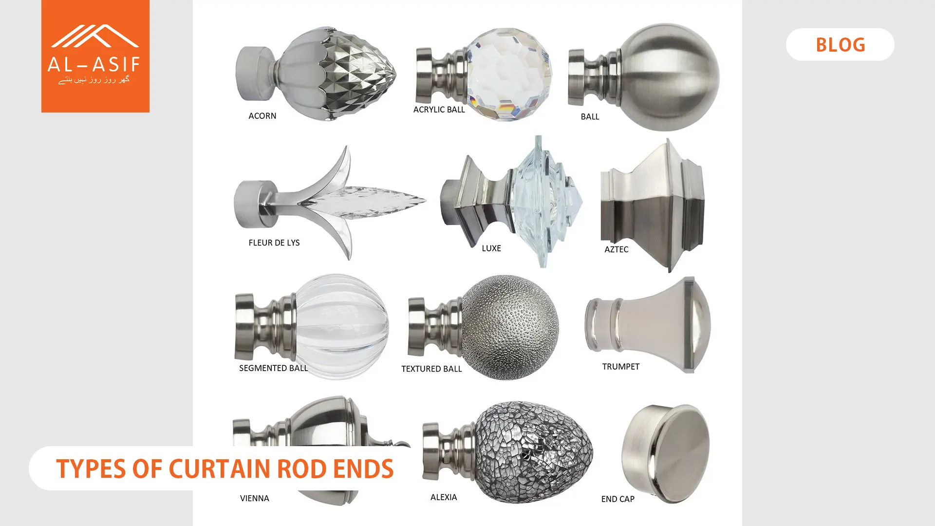 types of curtain rod finials